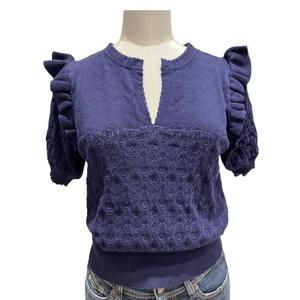 NEW &ISLA kizzy short sleeve vee sweater in midnight